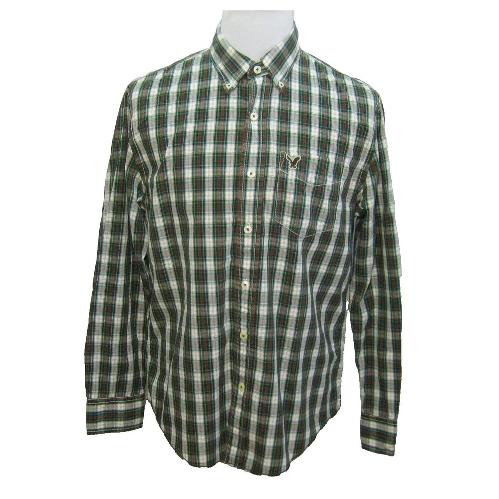 American Eagle Shirt Mens Size Large Plaid Long Sleeve Button Front 100% Cotton